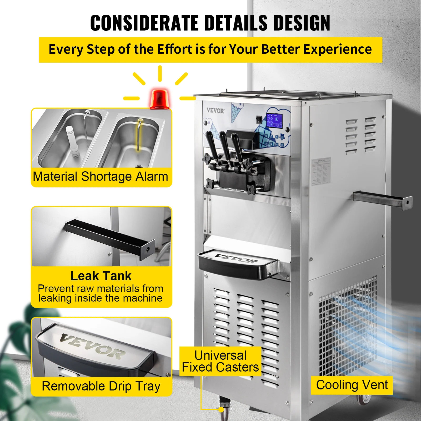 VEVOR 40L/H Soft Ice Cream Maker Commercial Mobile Tricolor Flavors Sorbet Sweet Cones Benchtop Gelato  Vending Freezing Machine 4
