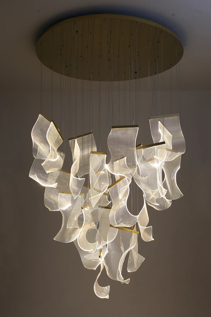 A glamorous chandelier adorned with elegant wavy shapes, embodying the essence of a Postmodern Chandelier.