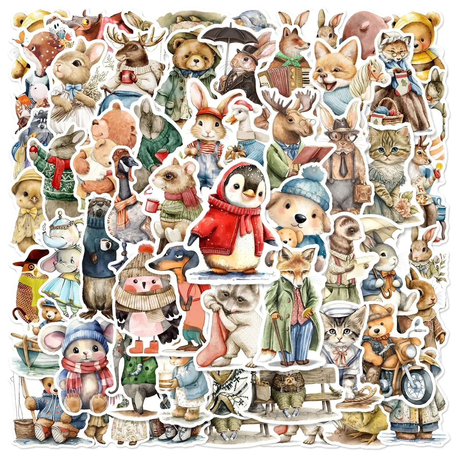 Retro Animal Waterproof Graffiti Sticker Aesthetic Decorative Luggage Laptop Phone Guitar Scrapbook Kids Stickers 10/30/50Pcs,decorative stickers,self adhesive stickers,paper stickers,adhesive stickers,animal stickers