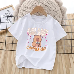 Capybara Cartoon Kids' Cotton T - Shirt - Kawaii Summer Casual Tee - 130 (SHUI293)