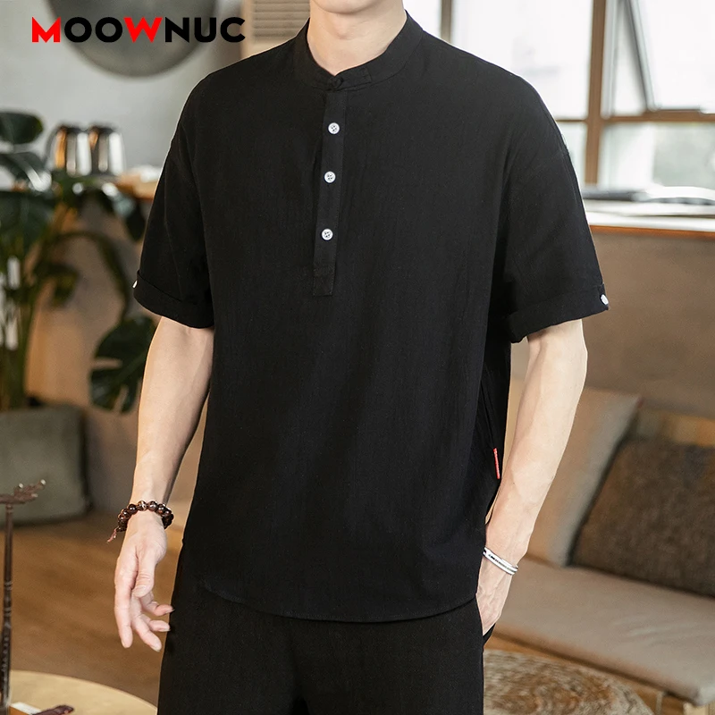 

Chinese Style 2022 New Summer Cotton Hemp Material Short-Sleeve T-shirt Casual Comfortable Loose Men's High-Quality MOOWNUC