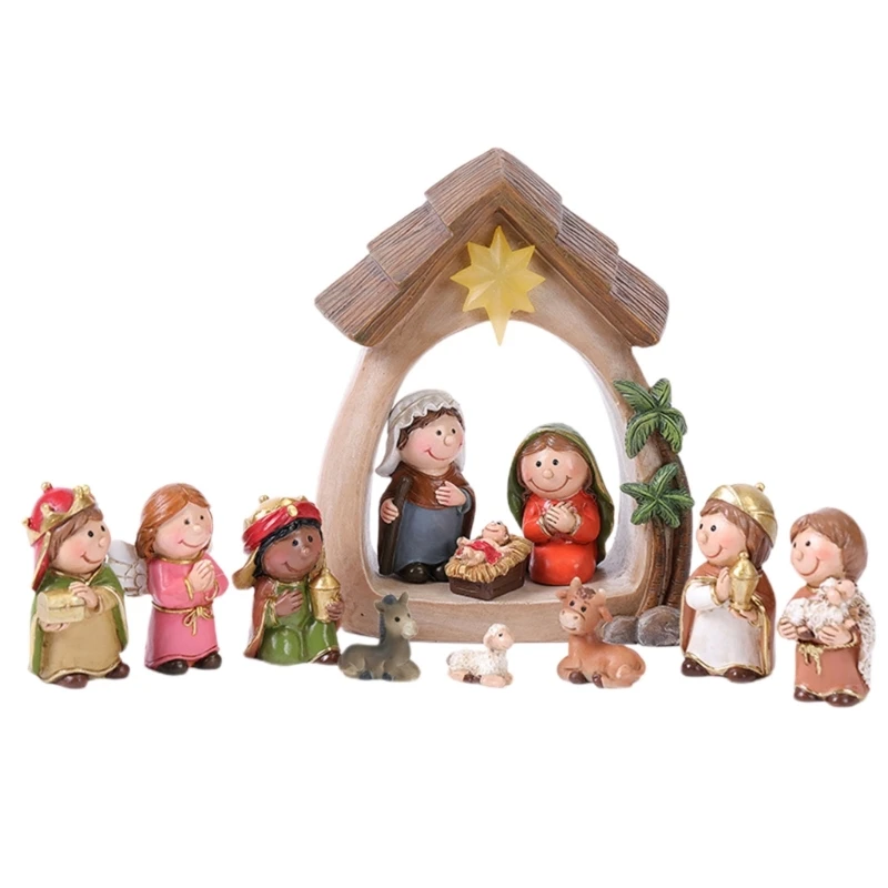 

Nativity Statue Scene Set Holy Manger Christmas Crib Figurines Miniatures