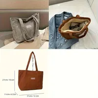 Large Capacity Corduroy Shoulder Bag – Trendy Solid Color Tote with Front Pocket, Stylish Ladies Handbag for Shopping, Work & Everyday Use - Image 3