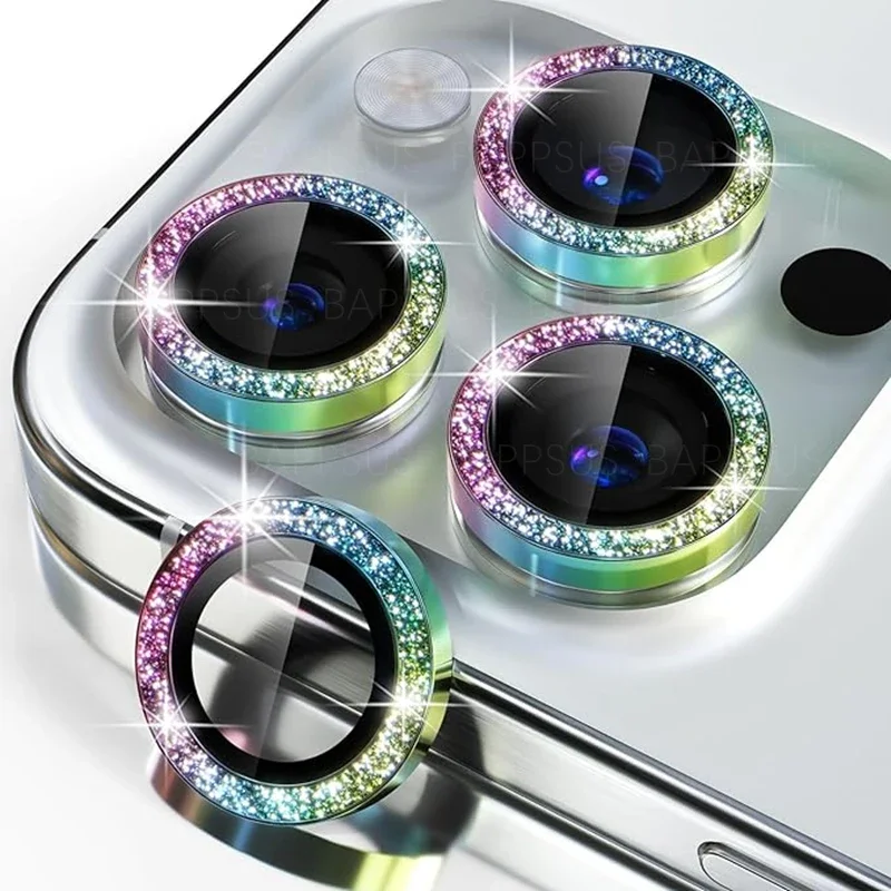 Glitter Diamond Camera Lens Protector Per Iphone 15 Pro Max Plus Camera Metal Ring Glass Per Iphone15 15Plus 15Pm Cappuccio Protettivo