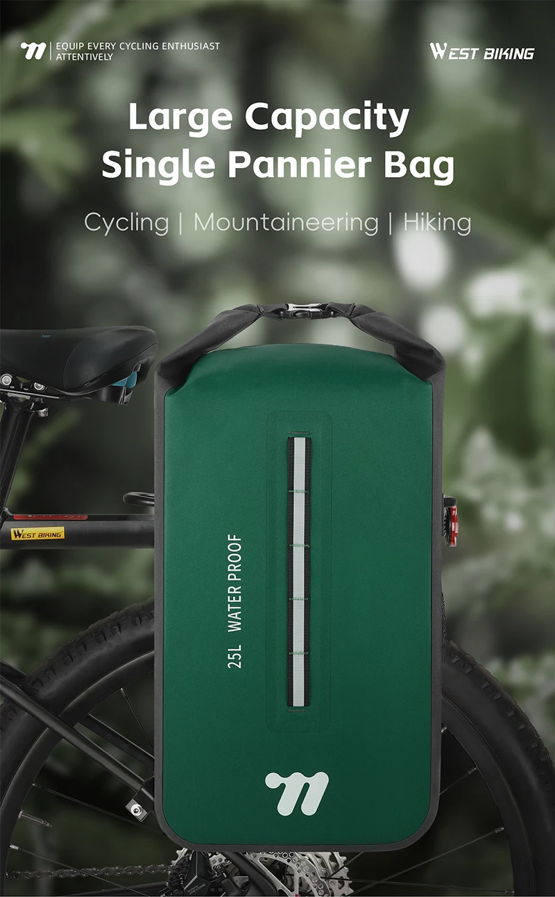 WEST BIKING 25L Multifunctional Cycling Backpack TPU Waterproof Moutain Bike Rear Side Pannier Bag Reflective Bicycle Travel Bag
