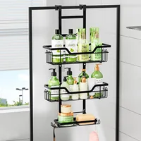 Drill-Free Bathroom Shelf Over Door Hanging Organizer Wall-Mounted Basket Rack Multi-Layer Shower Room Storage Shelf for Toilet 1