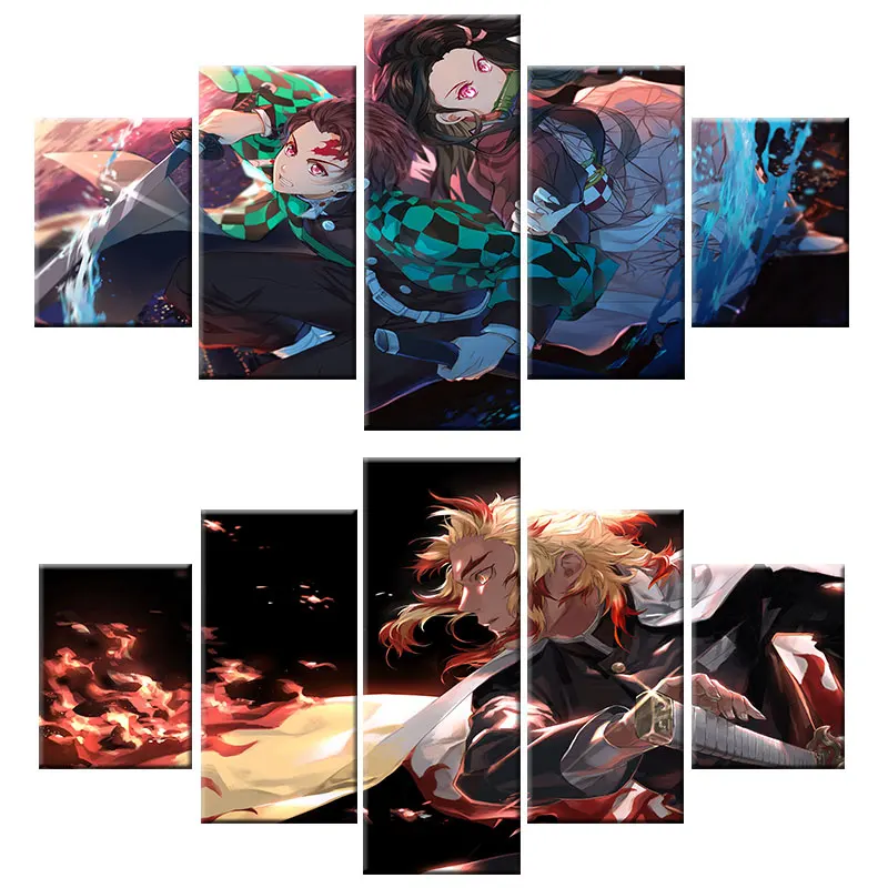

Demon Slayer 5 Panels Poster for Wall Anime Figure Tanjiro Nezuko Canvas Painting Art Picture for Kids Bedroom Decoration Gifts