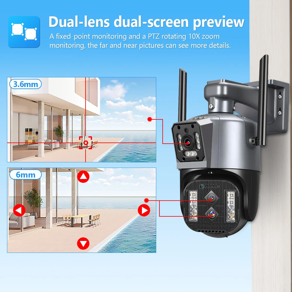 MOVOLS 8MP Three Lens WIFI IP Camera 10X Optical Zoom Outdoor PTZ Auto Tracking