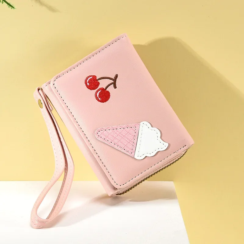 

Korean Version of Purse Female Short New Ice Cream Cherry Simple Large Capacity Purse Foreign Trade WaIIet