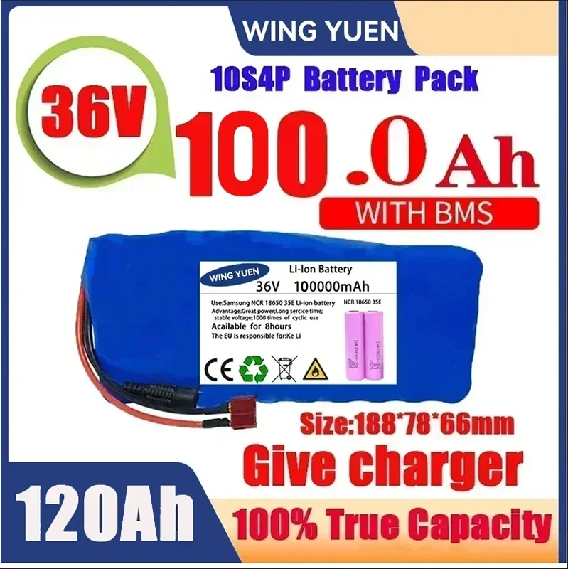 

Original 36V battery 10S4P120Ah battery pack 500W high power battery 42V 120000mAh Ebike electric bike BMS+42V2A Charger