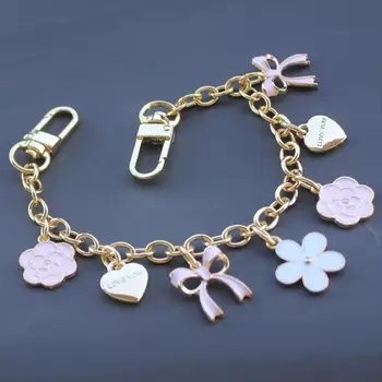 HOT Strawberry Pendant Flower Strawberry Bag Keychain Girl's Bag Charms Sweet Layered Metal Chain Purse Charms DIY Bag Accessory