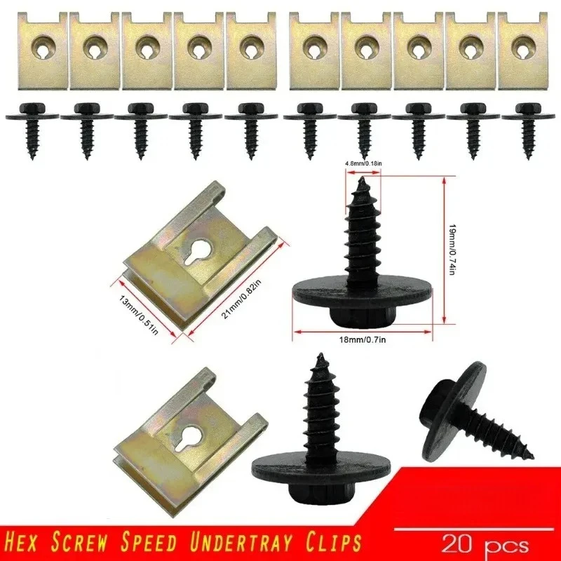 Hex Head Tapping Socket 20pcs Bolt Screw Clips Speed Fastener BMW Engine Shield under Tray Splash Guard