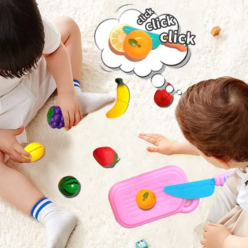 Kids Simulation Kitchen Toy Classic Plastic Fruit Vegetable Cutting Educational Montessori Toy 9 Pcs Per Set