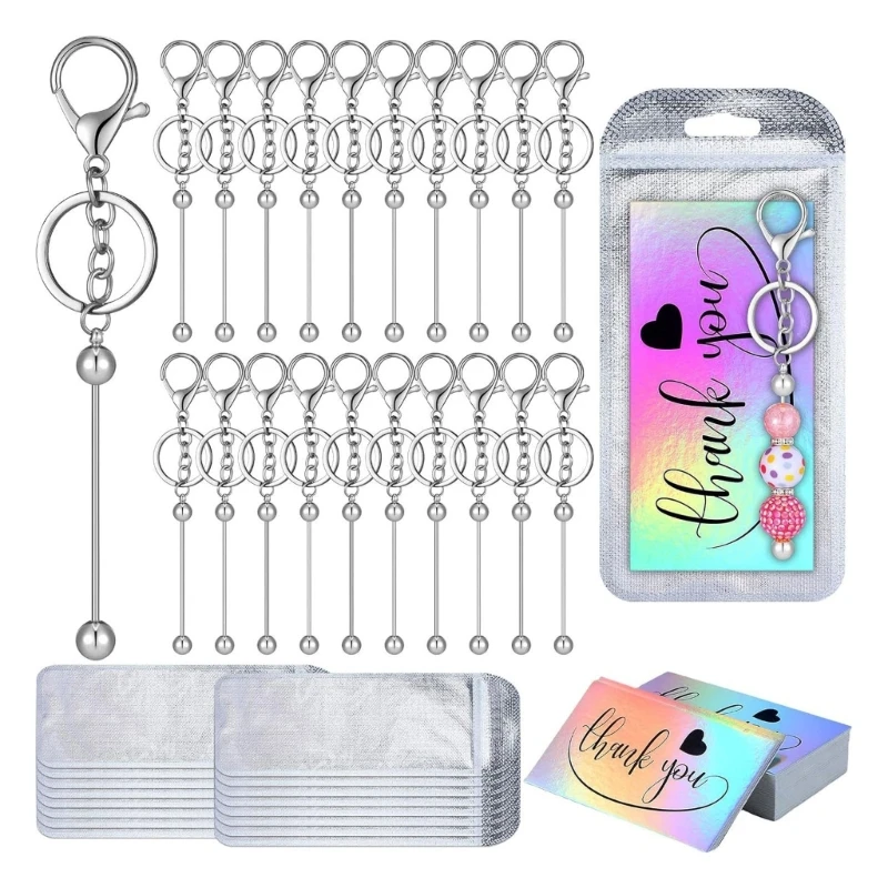 

20Pcs Beaded Keychain with 20pcs 5x3.40in Resealable Storage Bag and 20pcs 3.5x2in Appreciation Cards