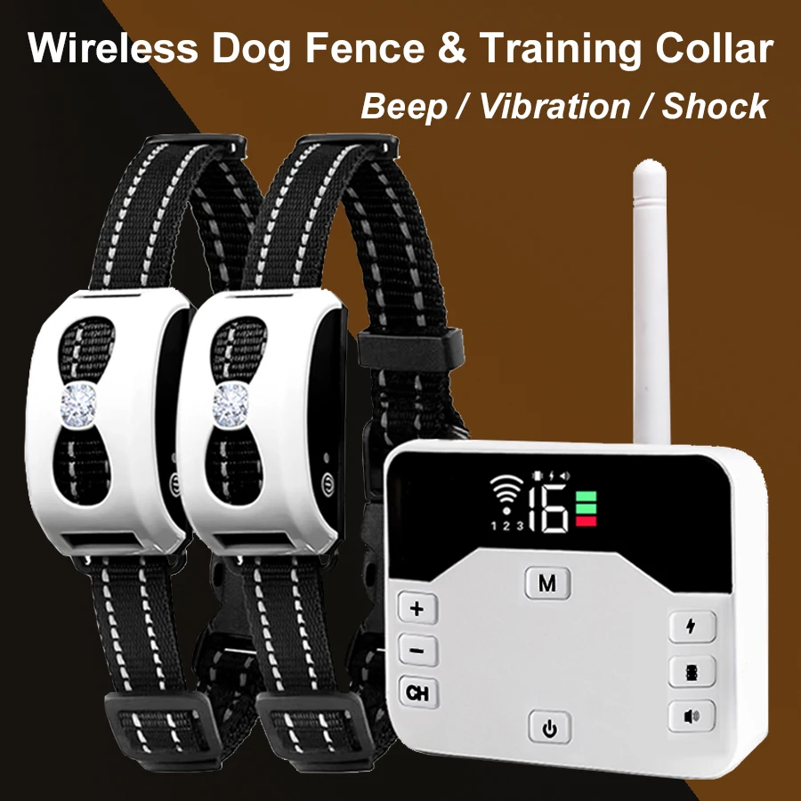 

2 IN 1 Wireless Electronic Dog Fence System & Remote Dog Training Collar Beep Shock Vibration Training and Fence Dog Containment