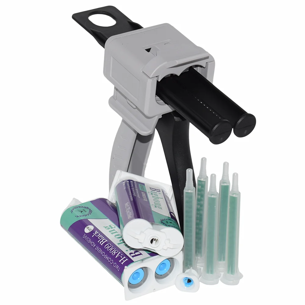 Glue Gun e Adesivo de Resina Epóxi Preto Estrutural Cola ab Adesivos Fortes com Pcs Bocal de Mistura Estática 50ml 1:1 1:1 Pcs