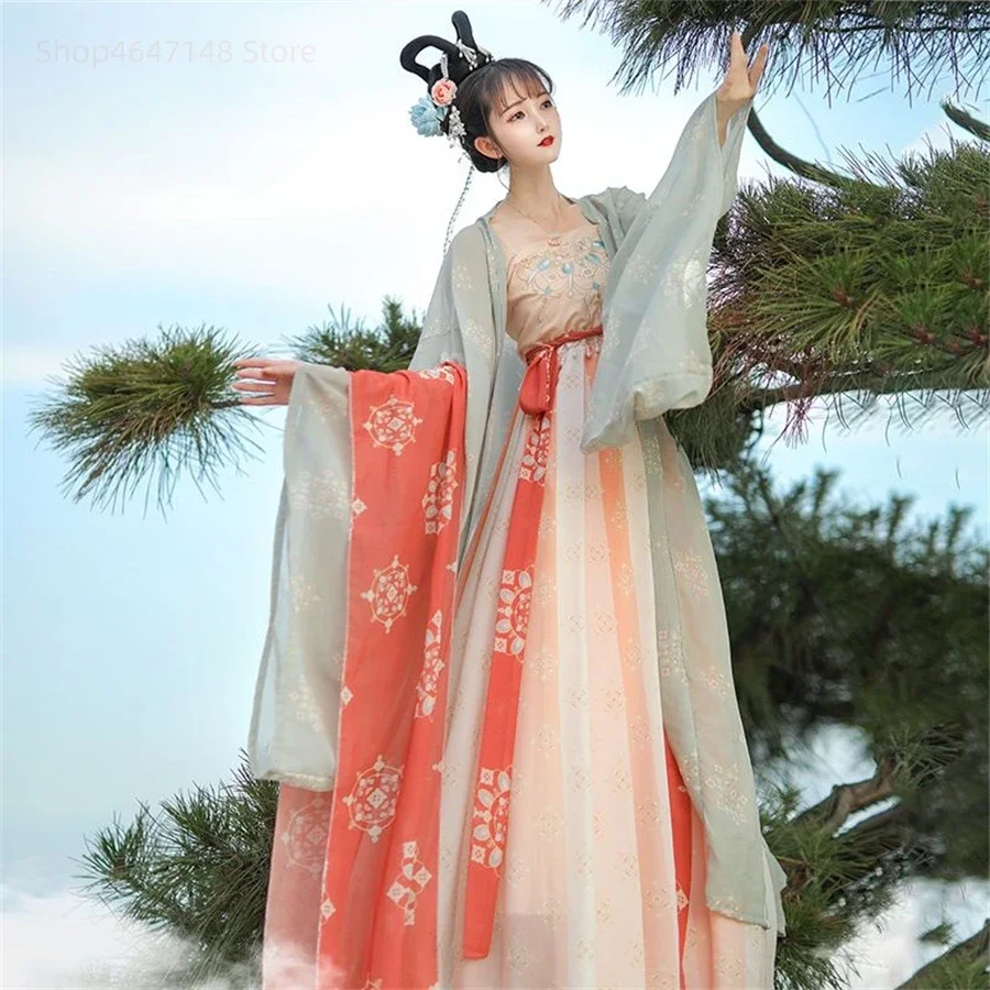 

Ancient Traditional Chinese Women Elegant Hanfu Dress Fairy Embroidery Stage Folk Dance Costume Retro Song Dynasty Sets