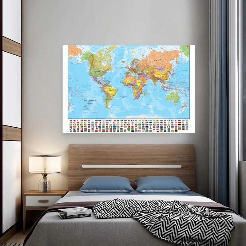 The World Map 150x100cm in English Non-woven Painting Wall Art Poster Office Home Hanging Decoration School Supplies Travel Map