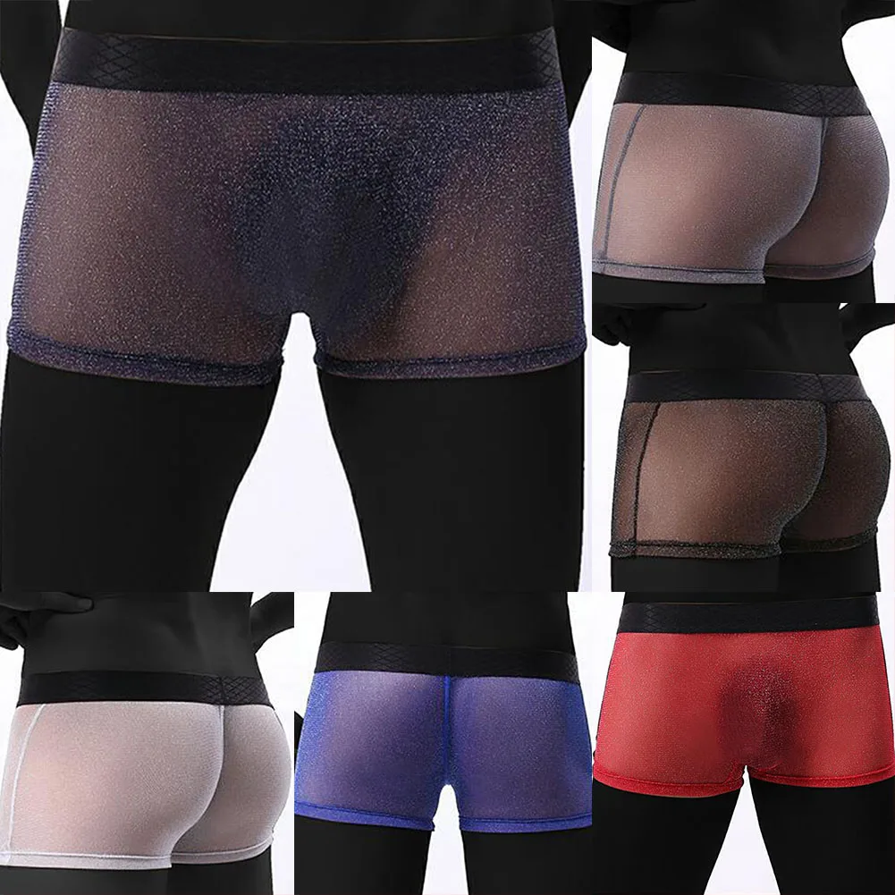 

Men See Through Boxer Ultra-thin Bikini Man Brief Short Elasticity Underwear Male Panties Mesh Bulge Pouch Shiny Underpant