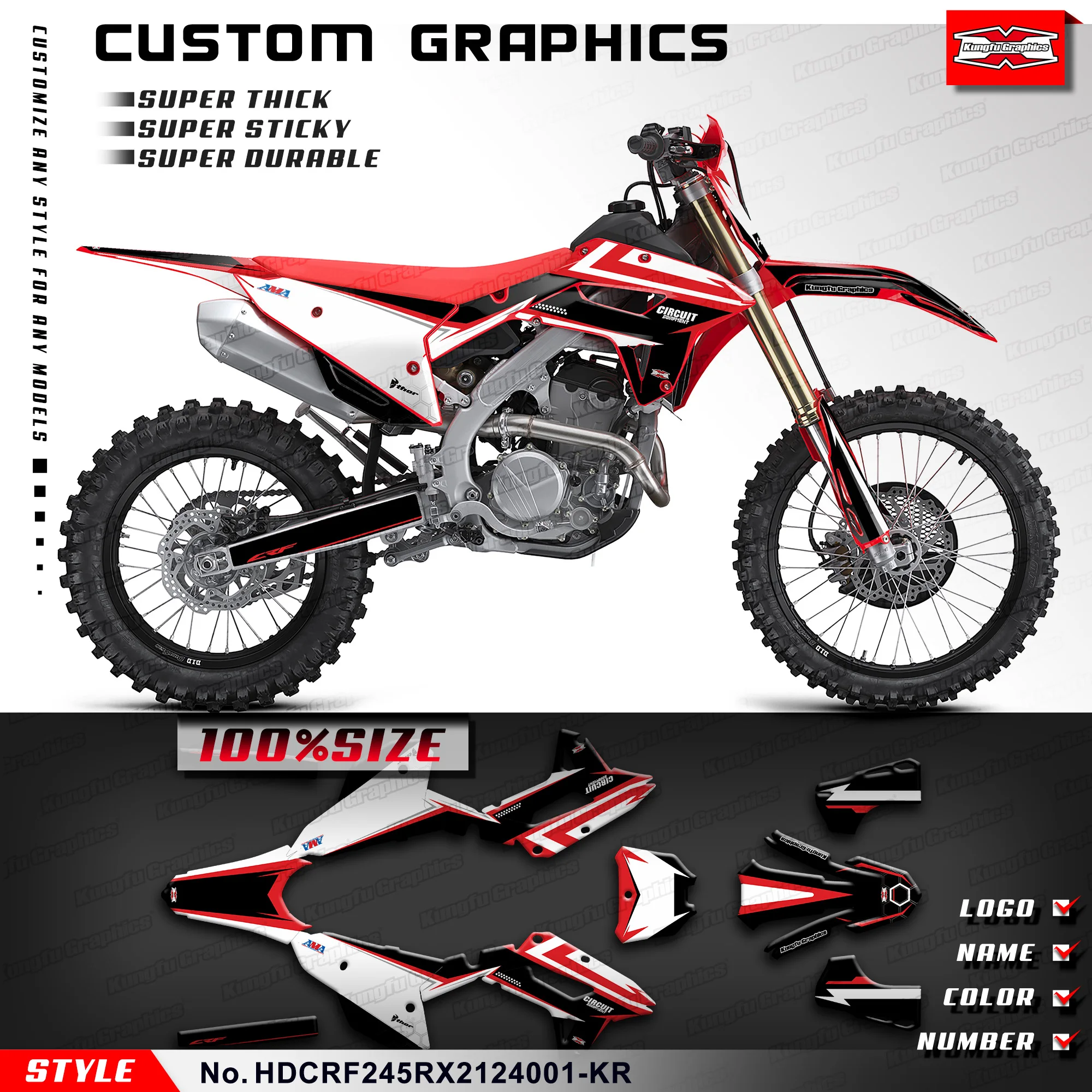 

KUNGFU графическая наклейка на мотоцикл для Honda CRF 250RX 450RX 2021 2022 2023 2024, HDCRF245RX2124001-KR