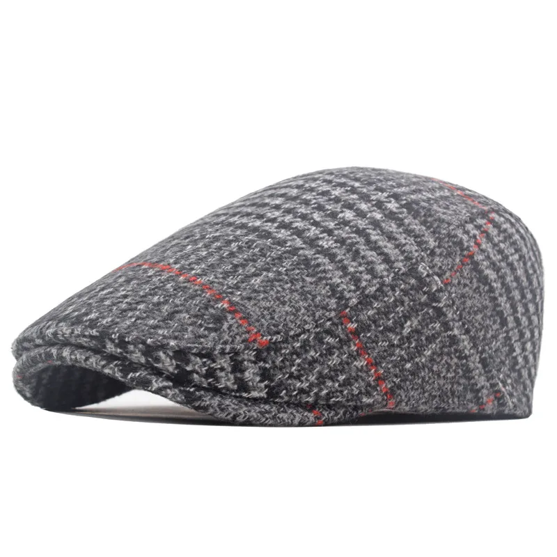 Mode Hut Herbst Winter Wolle Baskenmütze männer Britischen Vintage Front Kappe Plaid Kappe Mode Lässig Hut Newsboy Alte Kühle warme Party – Detail 8