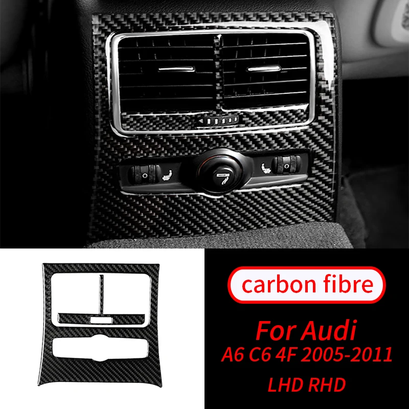 

For Audi A6 C6 4F 2005-2011 Real Carbon Fiber Rear Air Outlet Frame Decoration Cover Trim Car Interior Accessories