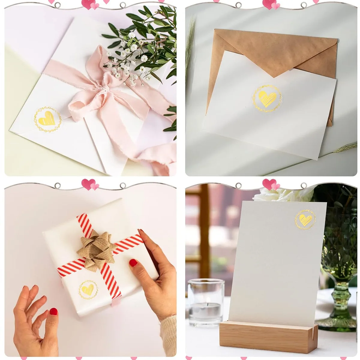 200 Pcs Round Transparent Gold Heart Adhesive Sticker Cute Sealing Label Sticker for Envelope Gift Decor Stationery Sticker
