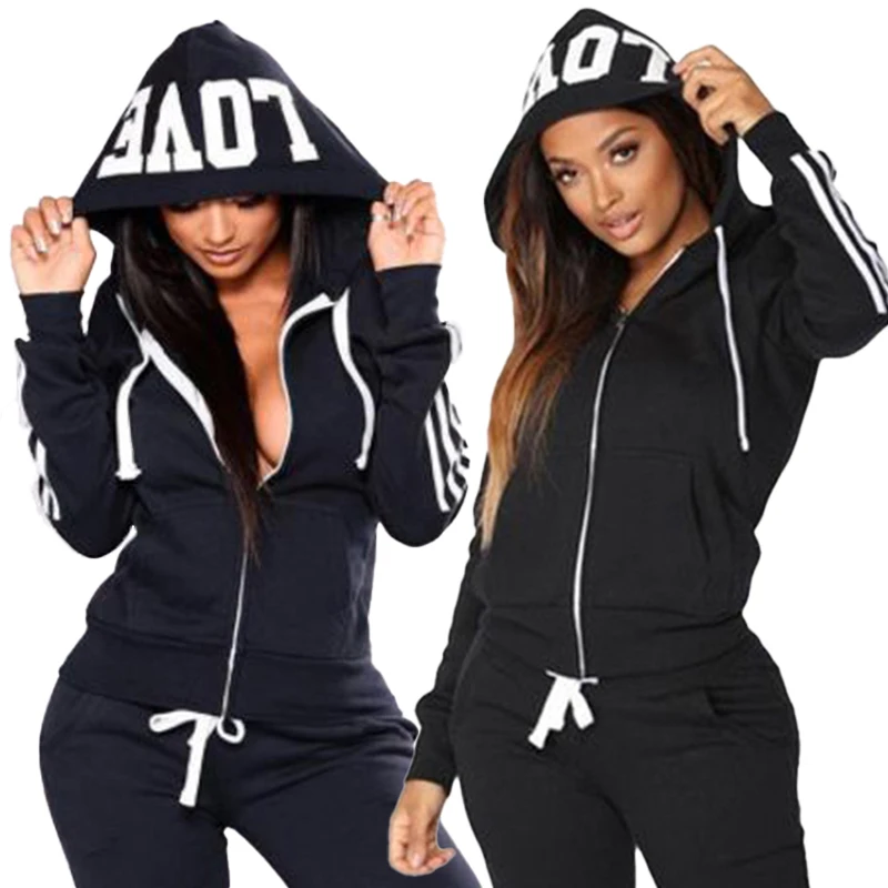 Ladies Fashion Letter Printed Hoodies and Long Pants Set Tracksuits Women Two Pieces Jogging Sports Wear Suit jrry women sports suits two pieces set short sleeve o neck top short pants 2 pieces set tracksuits skinny outdoor wear