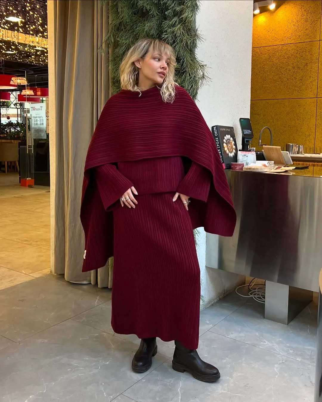 Hirsionsan Sexy Soft Elegant Vintage Women Suits 2 Pieces Female Sets Polo Neck Cardigan Sweater & Midi Dress Knitted TrackSuit Image 16