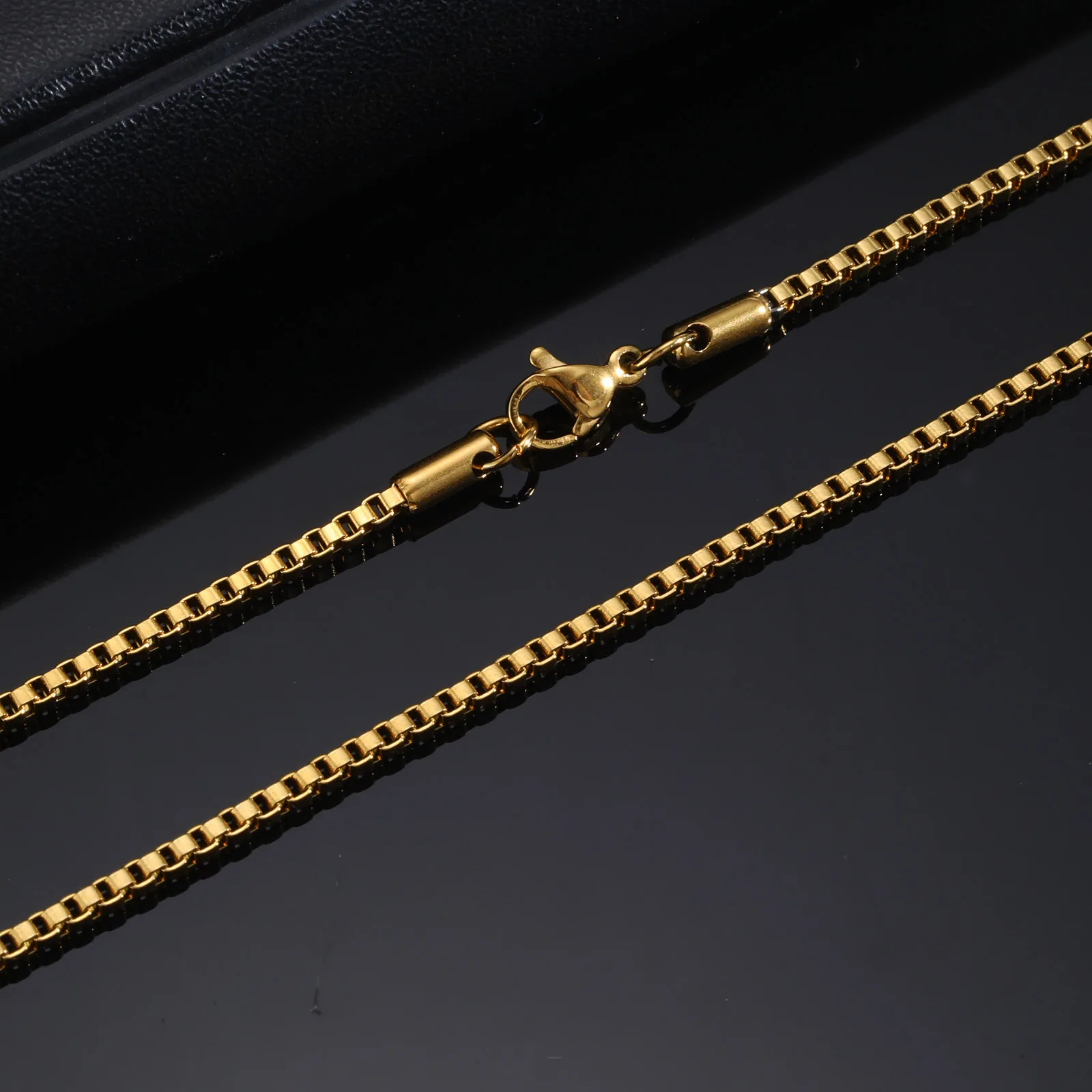 Prjewel 2 mm Edelstahl-Box-Kettenhalsketten für Männer und Jungen, vergoldetes Metall, Ks, kurze Halsketten, Vatertagsgeschenk – Detail 6