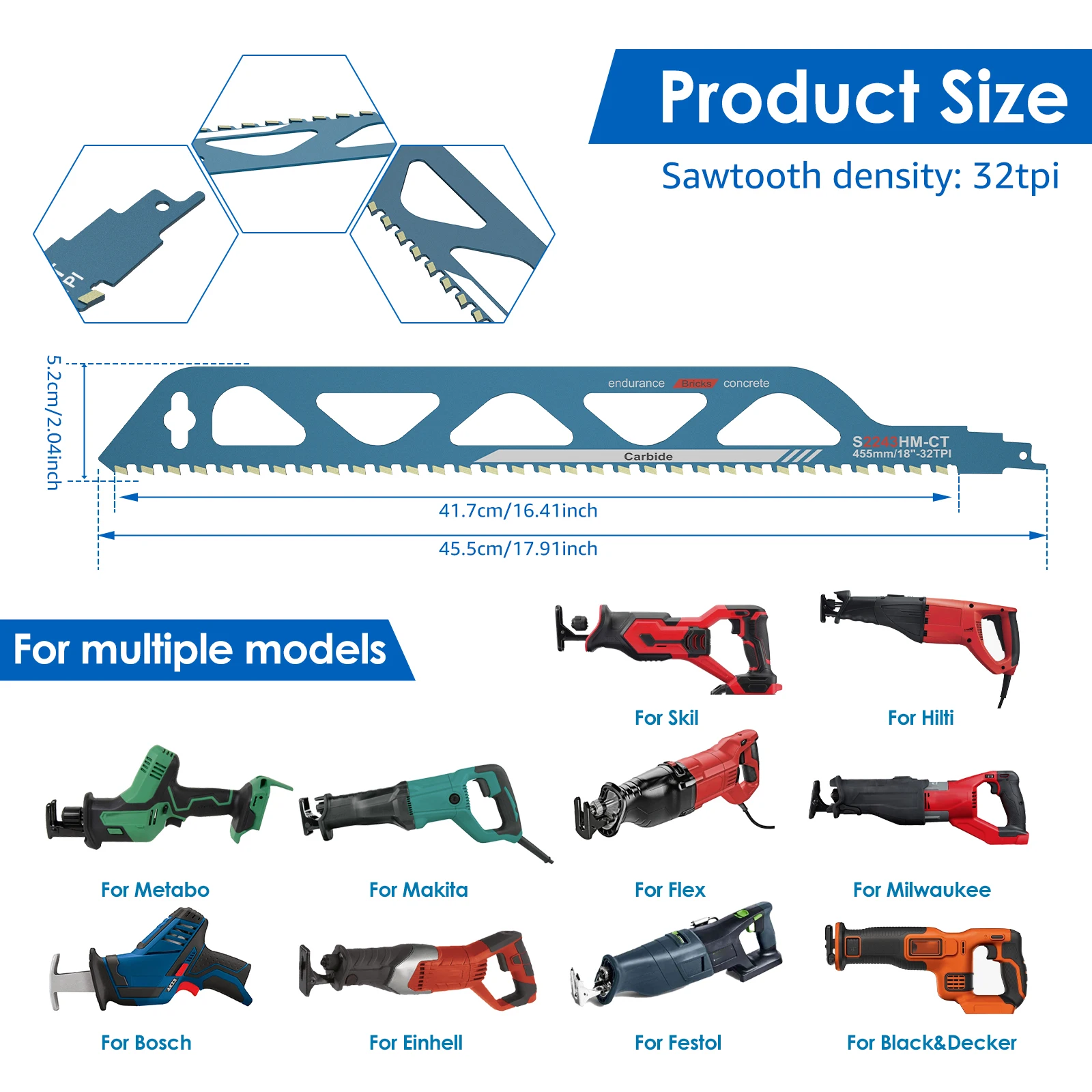 Reciprocating Saw Blades Reciprocating Saw Blade 15/20/32/36TPI Universal Cutting Recip Sabre Saw Blades Alloy Steel Brick Concrete Masonry Cutting