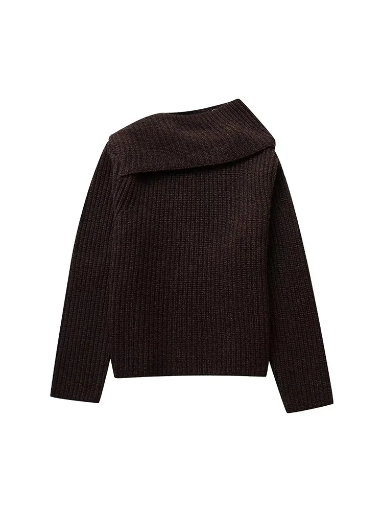 

Женский длинный вязаный свитер, свободный эластичный шерстяной Асимметричный пуловер с двумя воротниками, весна-осень 2024