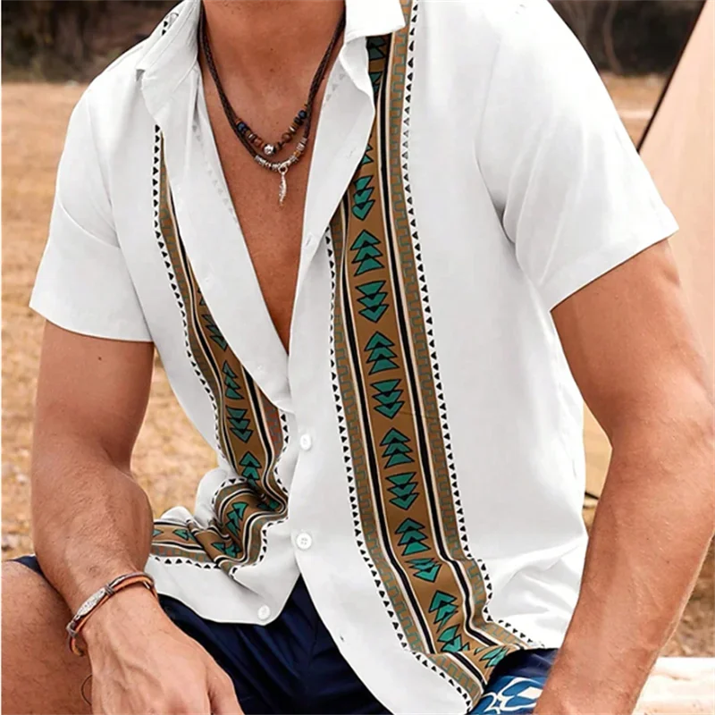 

2023 Summer Men's Shirt Ethnic Tribal Trendy Elements Casual Outdoor Hawaiian Men's Button Shirt Soft and Comfortable Material