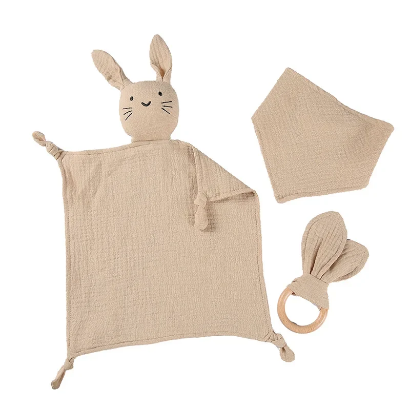 Cotton Towel 1/3 pcs Cotton Muslin Baby Bib Stuffed Rabbit Doll Newborn Appease Towel Security Blanket Baby Sleeping Cuddling Towel Teether