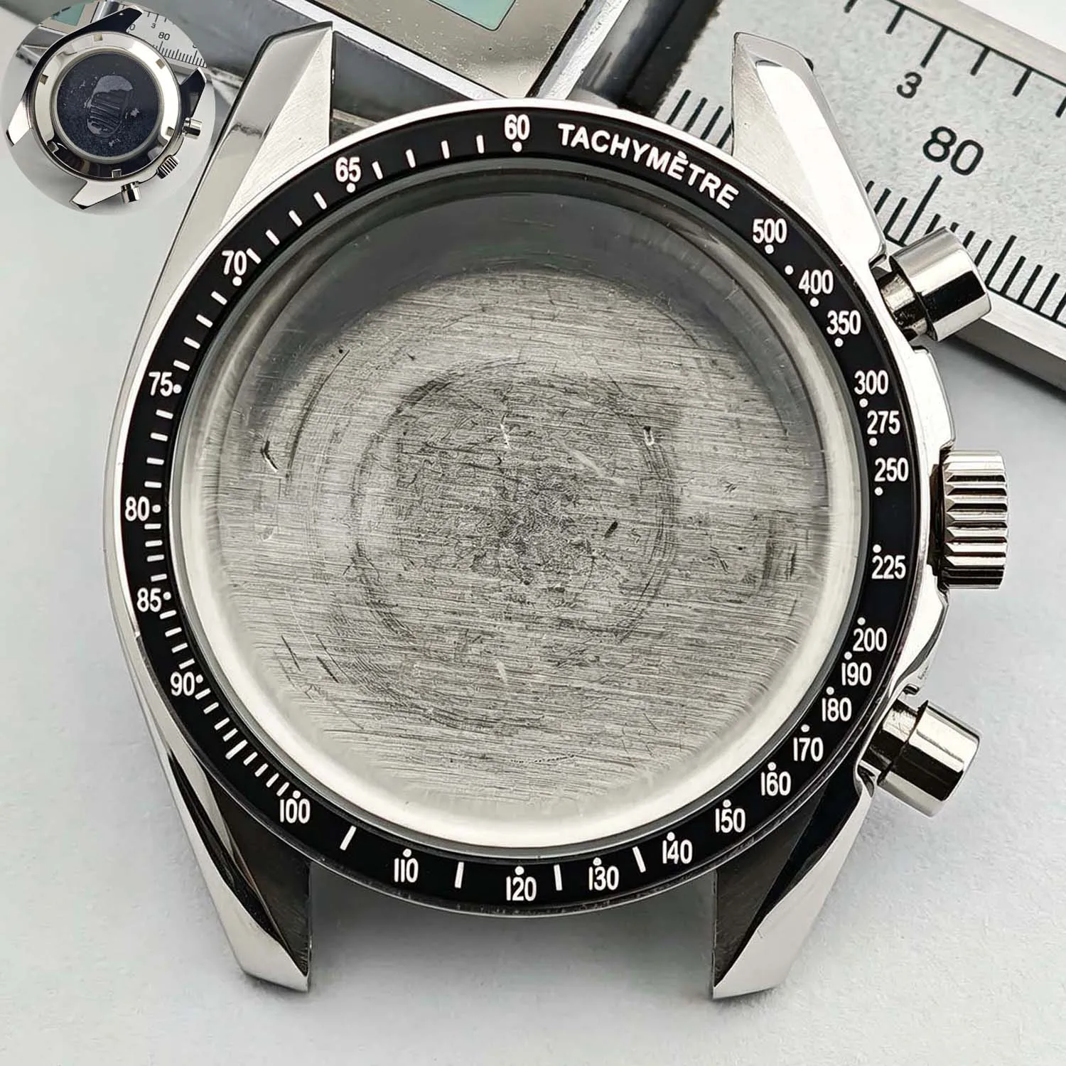 Men's 39.7mm Stainless Steel Watch Case with Moon Back Cover