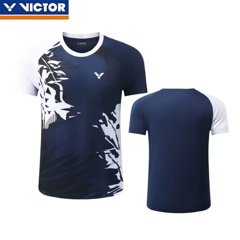 Victor New Men's and Women's Same Badminton Jersey Sports Breathable Short-sleeved T-shirt with Short Suit