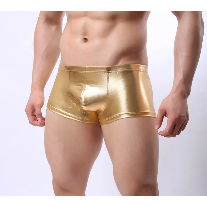 Men's boxer briefs, nightclub models, sexy leather, low waist, erotic arm-raising leather boxers