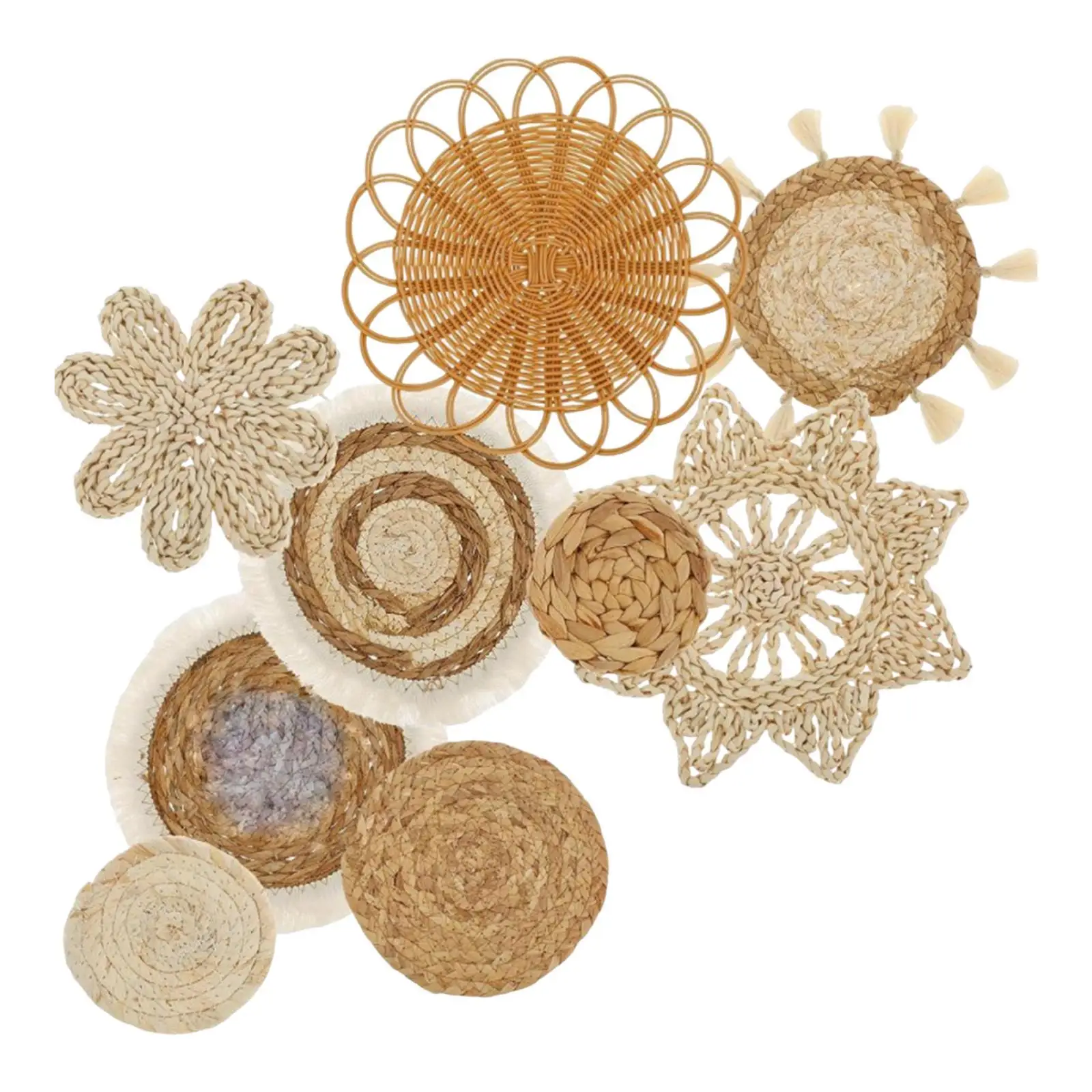 9 Pieces Boho Seagrass Wall Hanging Decoration Set Wall Art for Bedroom Multifunctional Decorative Lightweight Handcrafted 9 Pieces Boho Seagrass Wall Hanging Decoration Set Wall Art for Bedroom Multifunctional Decorative Lightweight Handcrafted