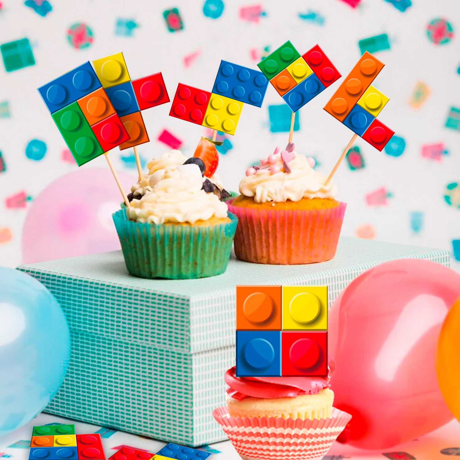 Building Blocks Cake Topper, 24 Pcs Building Block Birthday Party