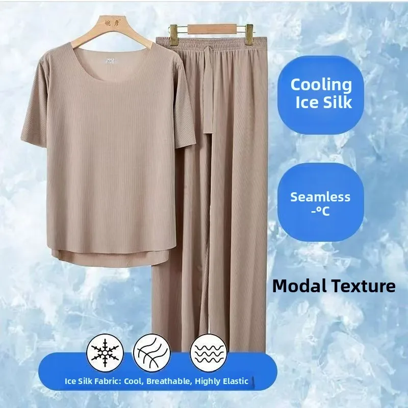 Girls Ice Silk Sleepwear Set Ladies Summer Short Sleeve Casual Home Clothes Breathable Comfortable Polyester Fiber round Neck... - 4