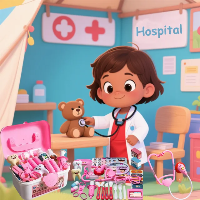 Doctor Nurse Role Play Set Medical Tools with Stethoscope & Injectors in A Pretend Play Trolley Box Ideal Gifts for KidsToys 2