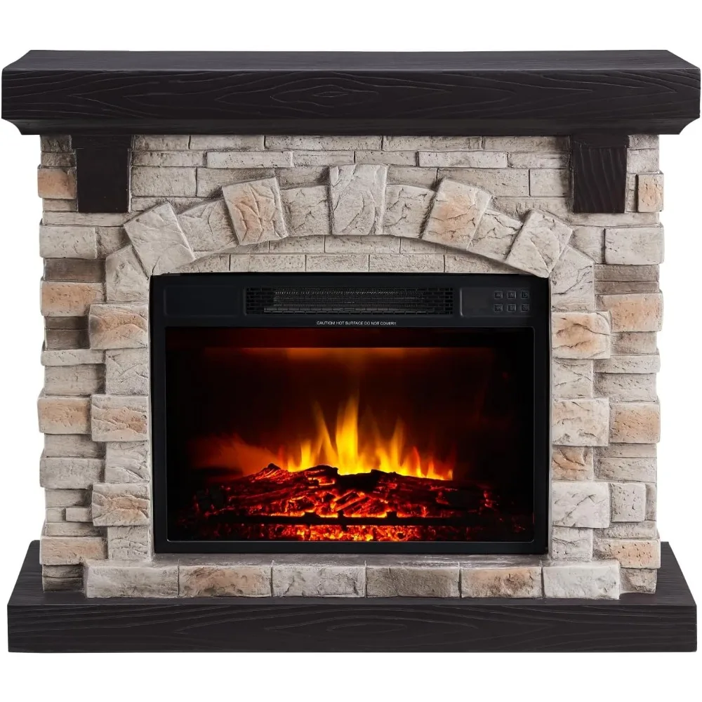 Electric Fireplace with Mantel, 40”W Faux-Stone Fireplace Mantel, Tall Fire Place Freestanding,40”Wx12”Dx35”H 6