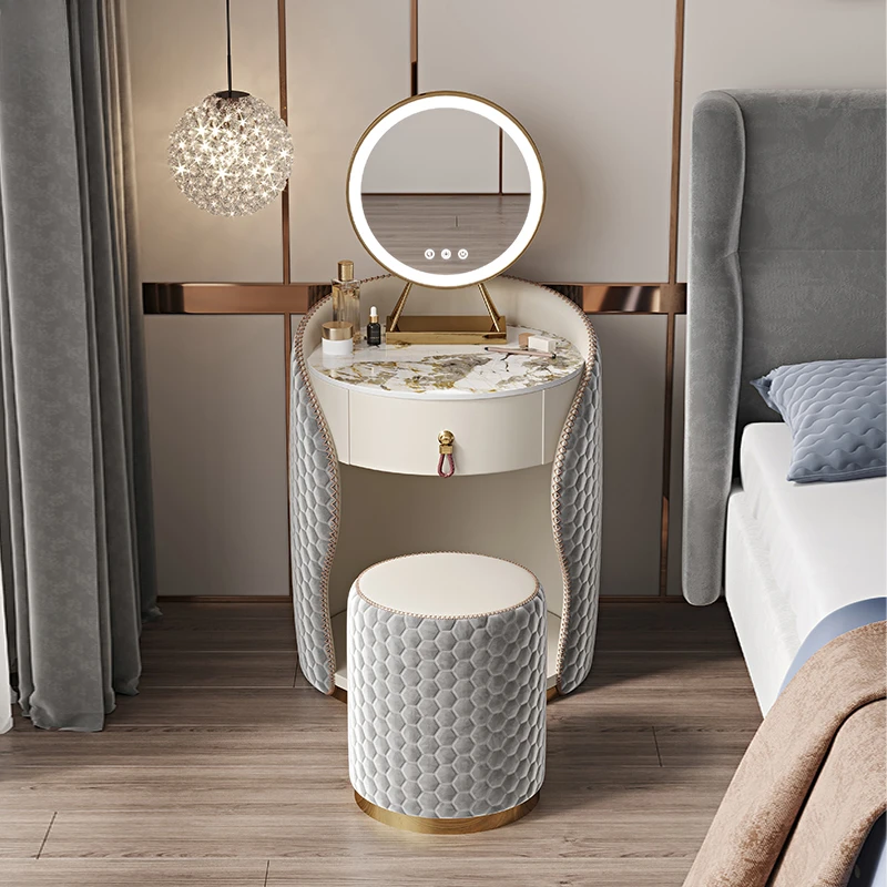 

Modern Mirror Dresser Drawers Storage Minimal Metal Hotel Makeup Table Bedroom Velvet Women Mesa Maquillaje Dresser Furniture