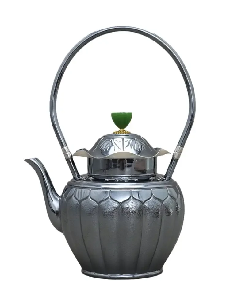 

Chinese Kettle Teapot Handmade Home Gift Vintage Tea Making Lifting Handle Silver Teapot Shenghe