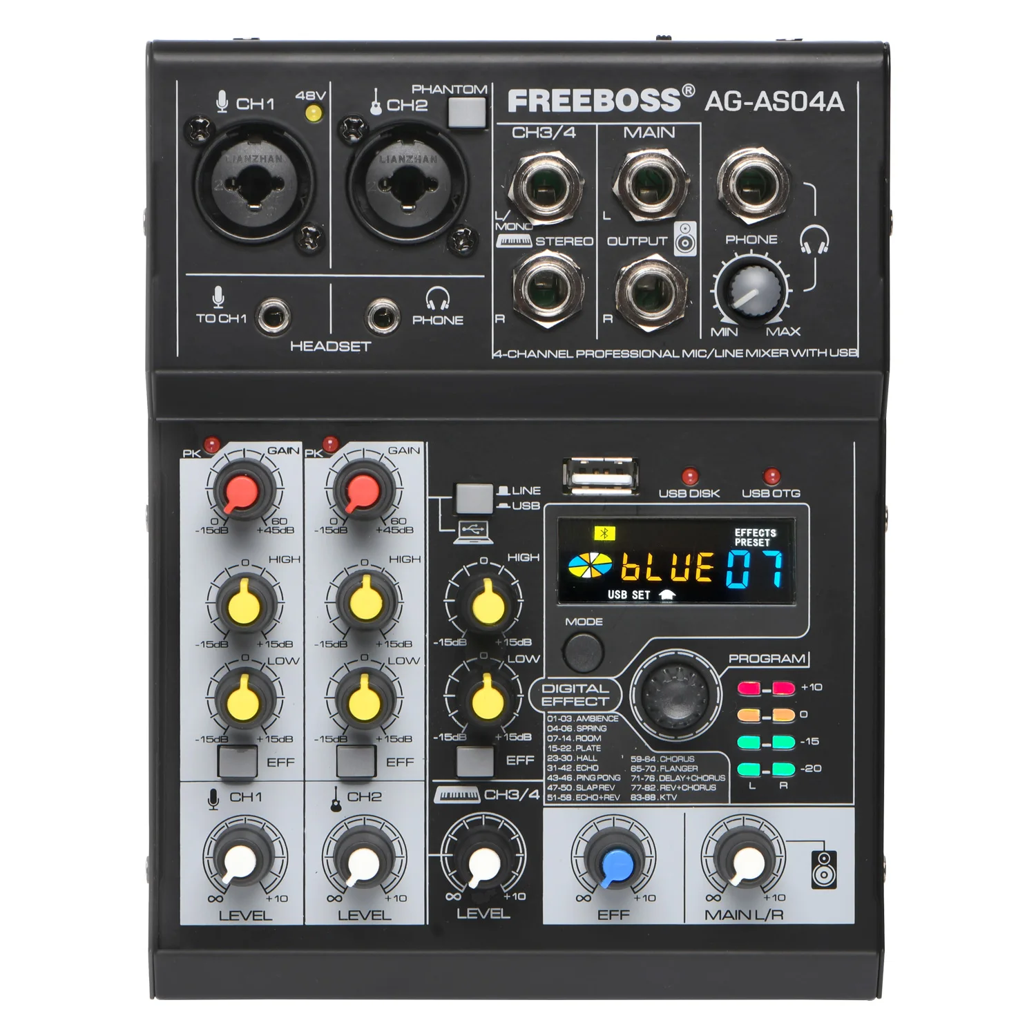 FREEBOSS AG-AS04A 4チャンネルミキサー FREEBOSS AG-AS04A 4 Channel DC 5V Bluetooth Mobile Computer