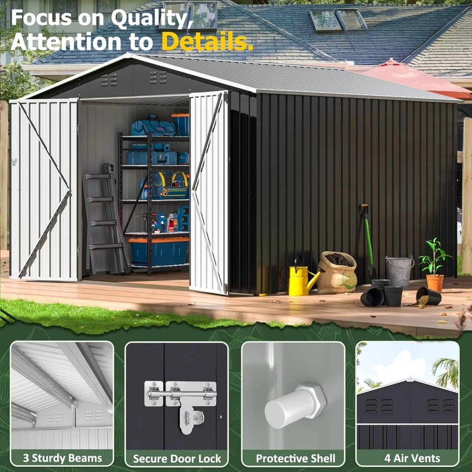 Metal Outdoor Storage Shed with Lockable Doors