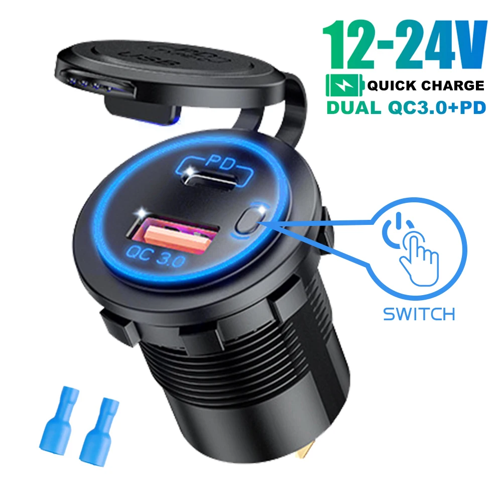 

Зарядное устройство USB QC3.0, 60 Вт, с выключателем 12/24 в