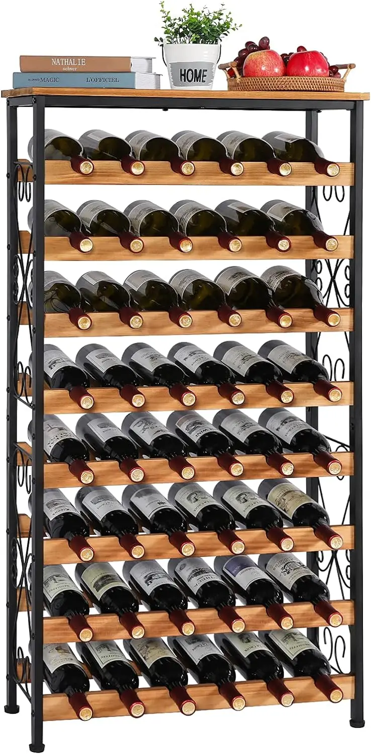 

Bottles Floor Wine with Wood Top, Freestanding Wine Bottle Organizer Shelf, Wobble-Free 8 Tier Wine Display Storage Stand for K