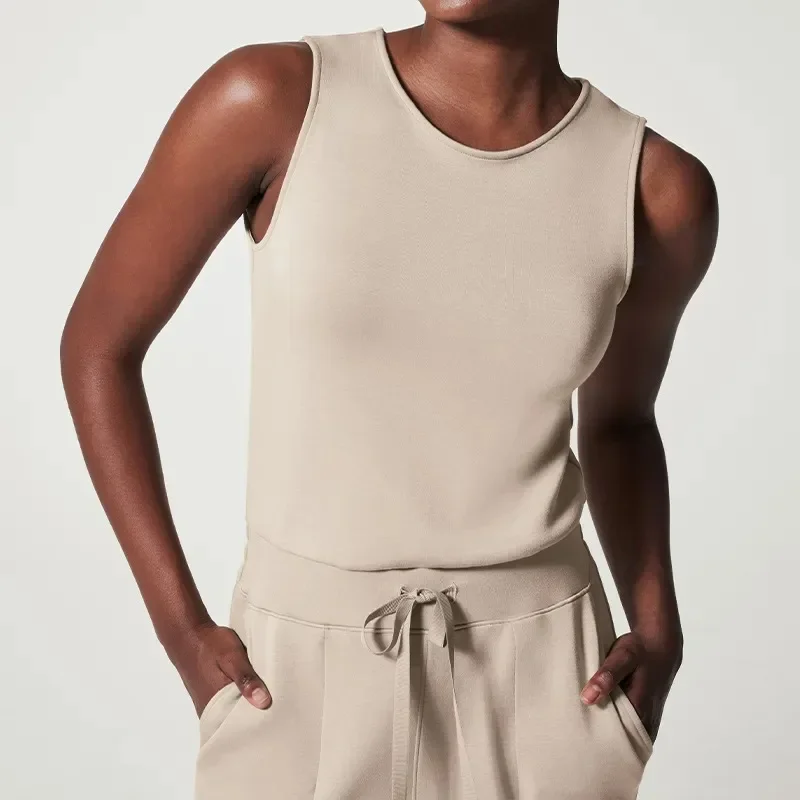 2023 Spring and Summer New All-match Fashion Thin Casual Women's Sleeveless Solid Color Commuter Trousers Jumpsuit