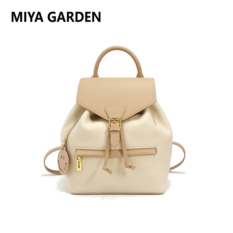 MIYA GARDEN New 2024 Women's Leather Shoulder Backpack Patchwork Cowhide Shoulder Bag Travel Women College Students Shoulder Bag